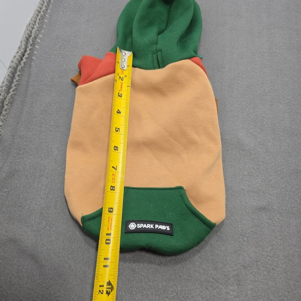 Spark Paws Dog Hoodie Colorblock Green Orange Tan Fleece Lined NWT J